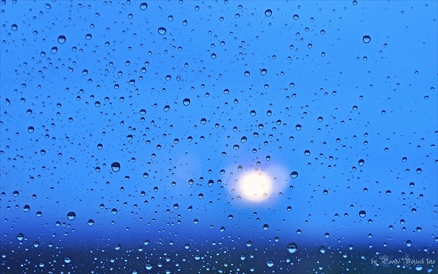 Kvapky po daždi na skle okna.
