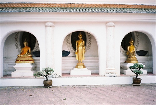 Thajsko-budhovia okolo chrámu.