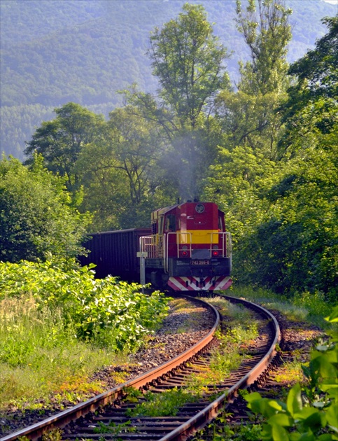 Traktor na konci nákladného vlaku