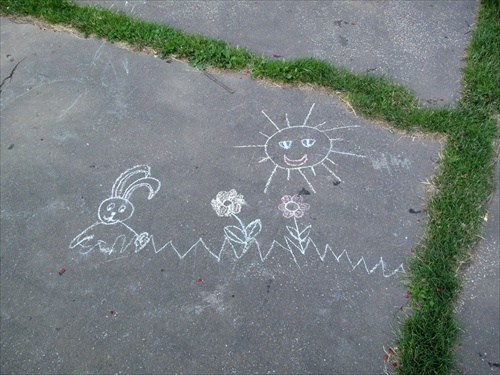 deti na chodníku slnko zajac