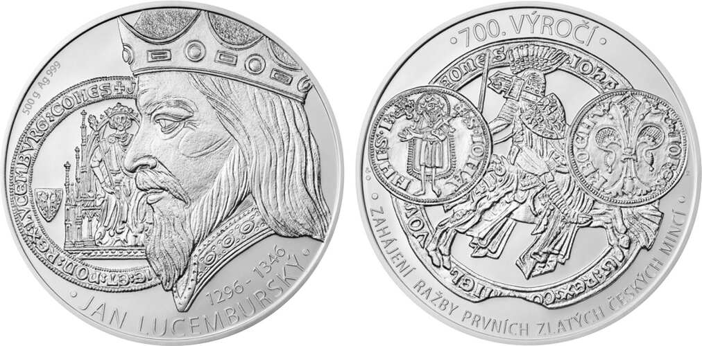 Jan Lucemburský - zahájení ražby mincí (akad. soch. Zbyněk Fojtů