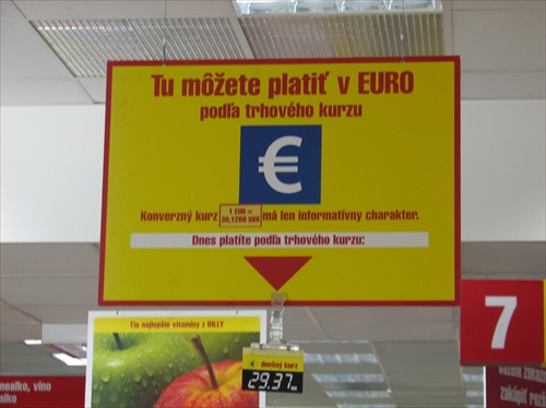 Dnešný EURO kurz 1 euro = 29,37 Sk