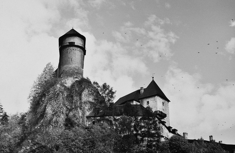   Kŕdeľ vrán obliehajúci  Oravský hrad... Sobota, 10. aug. 1974