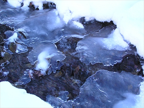 ľady nad potokom
